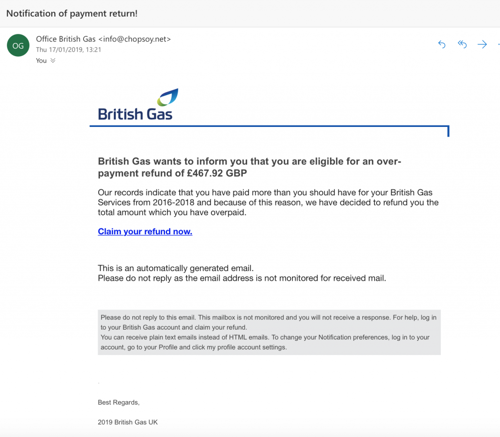 Example of a fake email from British Gas.