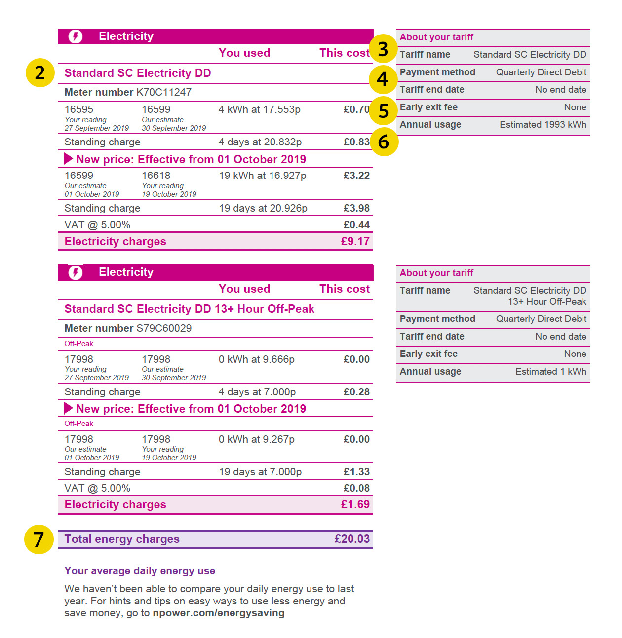 npower energy bill page 2