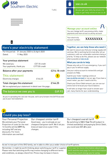 SSE energy bill page 1