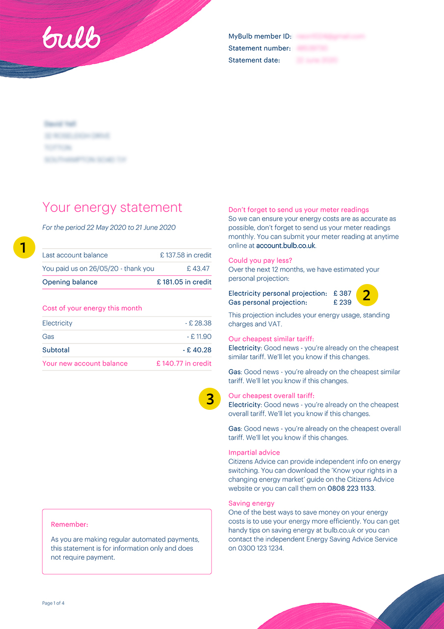Bulb energy bill page 1