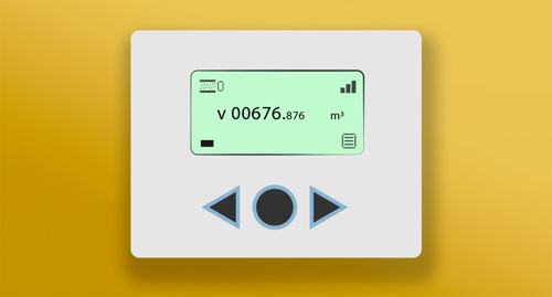 Smart meter with two arrows and centre button layout.