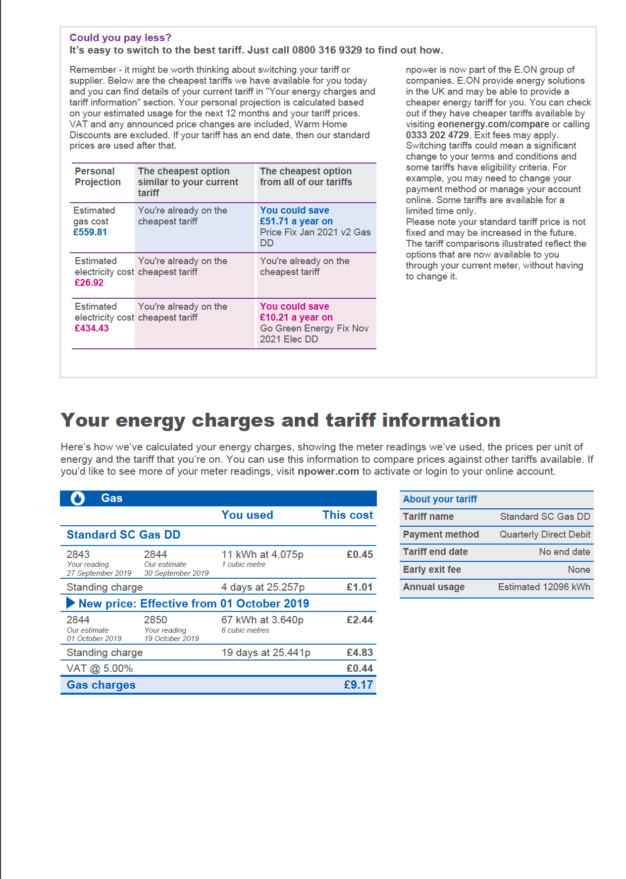 npower energy bill page 3